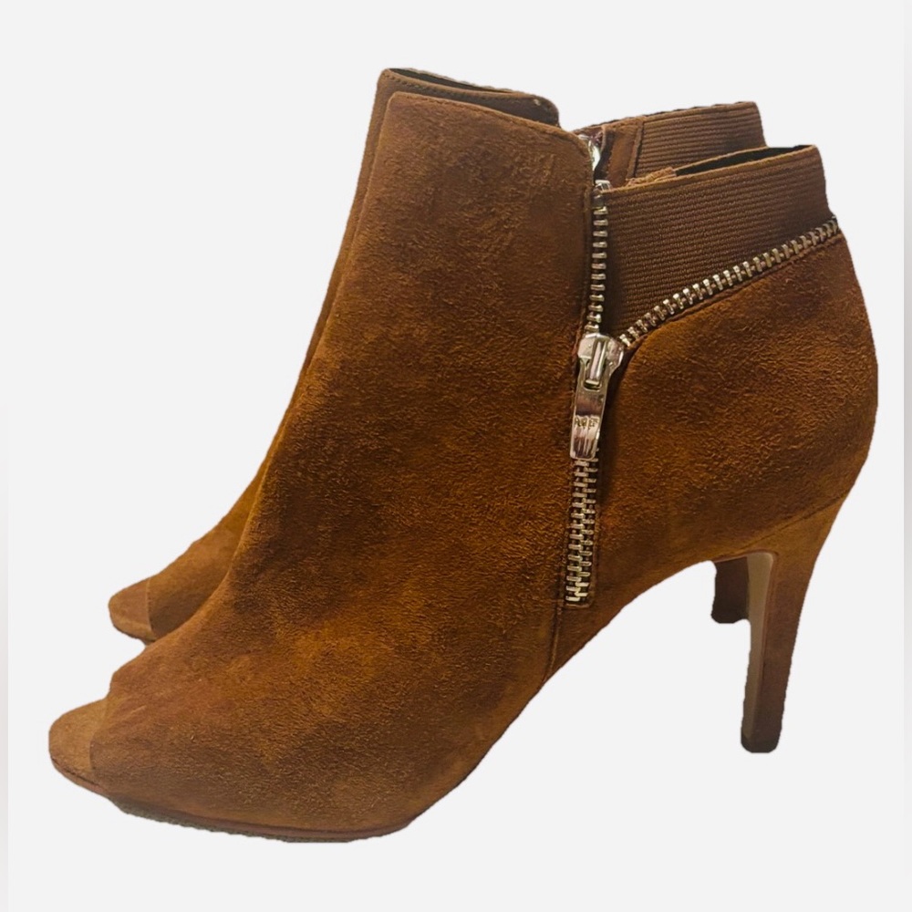 Marc Fisher Serenity Brown Ankle Boots Suede Peep-Toe Size 8W